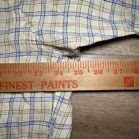 Brooks Brothers Shirt Mens L Pastel Yellow Plaid Check Tattersall Linen Pocket - Picture 9 of 9